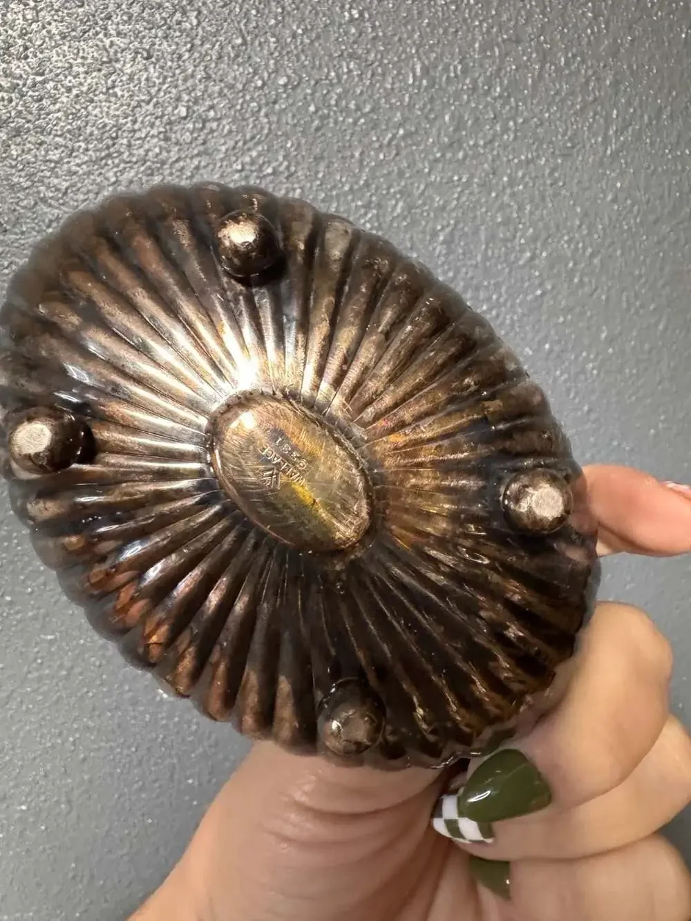 Wallace Silver Plated Shell Dish with ball feet.